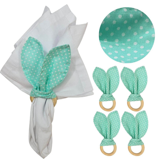 Maison Charlo | Easter Set of 4 Polka Dot Green Bunny Ears Napkin Rings | Dining Table Decor - Loft&Timber
