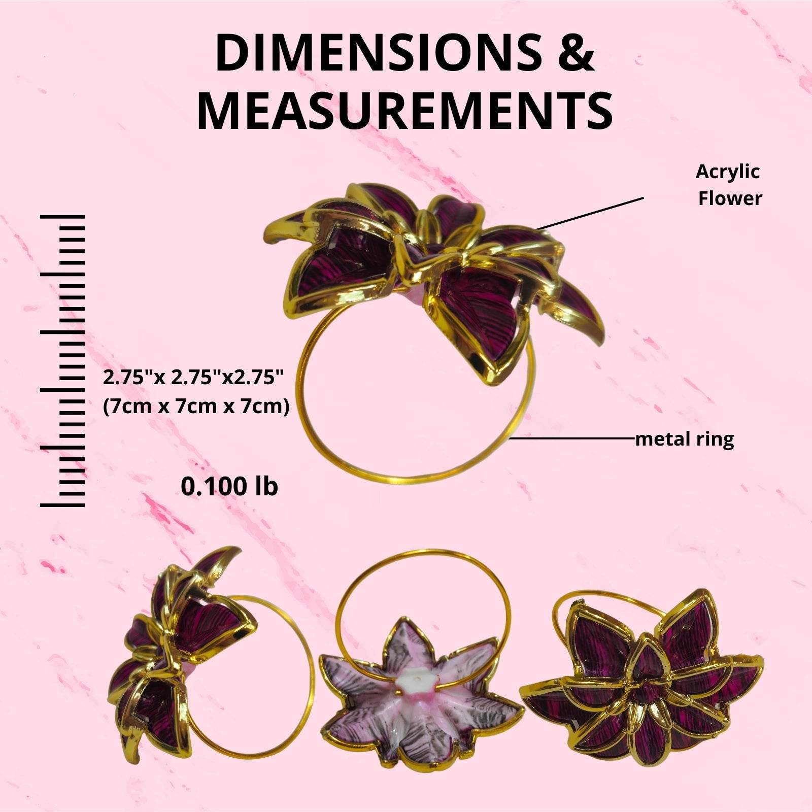 Charlo's Set of 4 Pink Party Delicate Flower Napkin Rings for Wedding, Thanksgiving, Christmas, Wedding, Banquet, Birthday - Loft&Timber