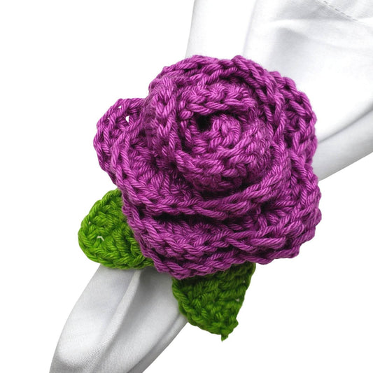 Charlo's Set of 4 Fucsia Crochet Rosebud Napkin Rings, High Quality Products, handmade, gifts - Loft&Timber