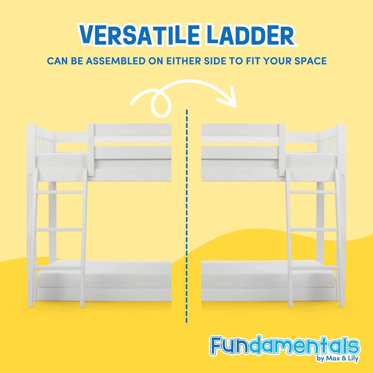 White Fundamental Twin Low Bunk Bed, Kids Solid Wood Modern Bed Frame - Loft&Timber