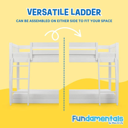 White Fundamental Twin Low Bunk Bed, Kids Solid Wood Modern Bed Frame - Loft&Timber