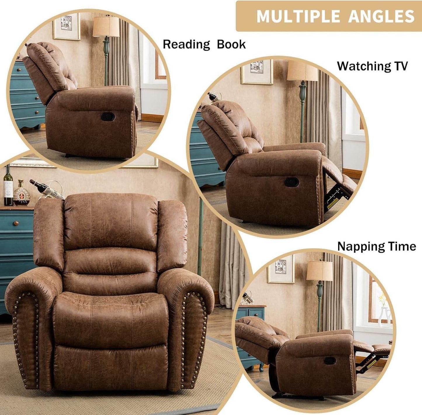 Leather Recliner Chair Set of 2, Classic and Traditional Manual Recliner Chair with Comfortable Arms and Back,Manual Single Recliner Sofa for Living Room, Nut Brown - Loft&Timber