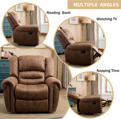 Leather Recliner Chair Set of 2, Classic and Traditional Manual Recliner Chair with Comfortable Arms and Back,Manual Single Recliner Sofa for Living Room, Nut Brown - Loft&Timber