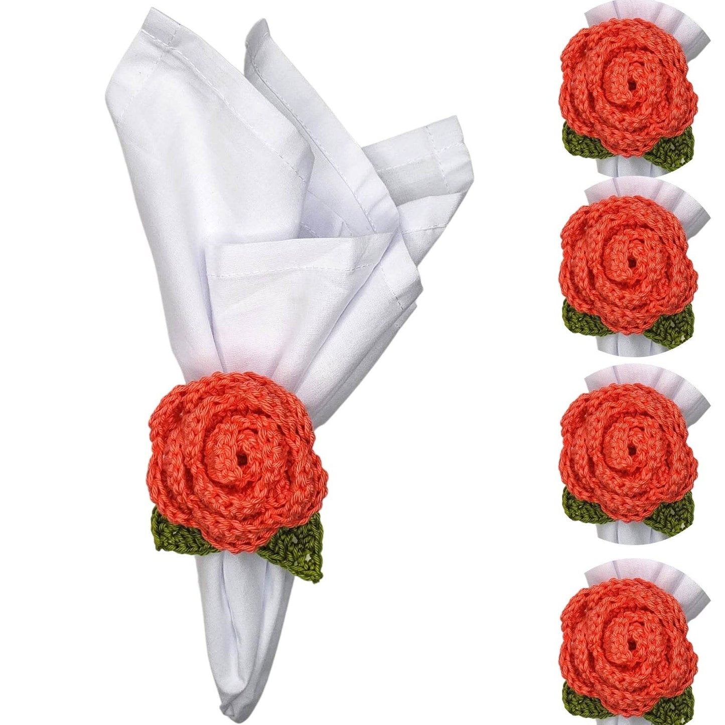 Charlo's Set of 4 Rose Salmon Crochet Rosebud Napkin Rings, High Quality Products, handmade, gifts, - Loft&Timber