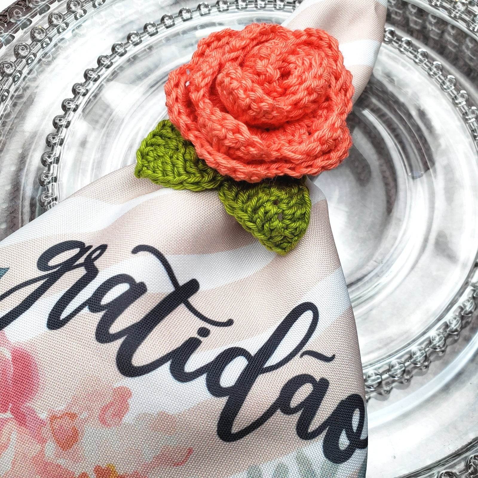 Charlo's Set of 4 Rose Salmon Crochet Rosebud Napkin Rings, High Quality Products, handmade, gifts, - Loft&Timber