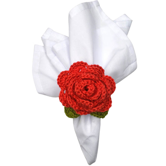Charlo's Set of 4 Red Crochet Rosebud Napkin Rings, High Quality Products, gifts, - Loft&Timber