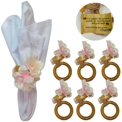 Charlo's Pink Cherry Blossom Message Napkin Rings Good Vibes Funny for Party Wedding Dinner Table Decor - Loft&Timber