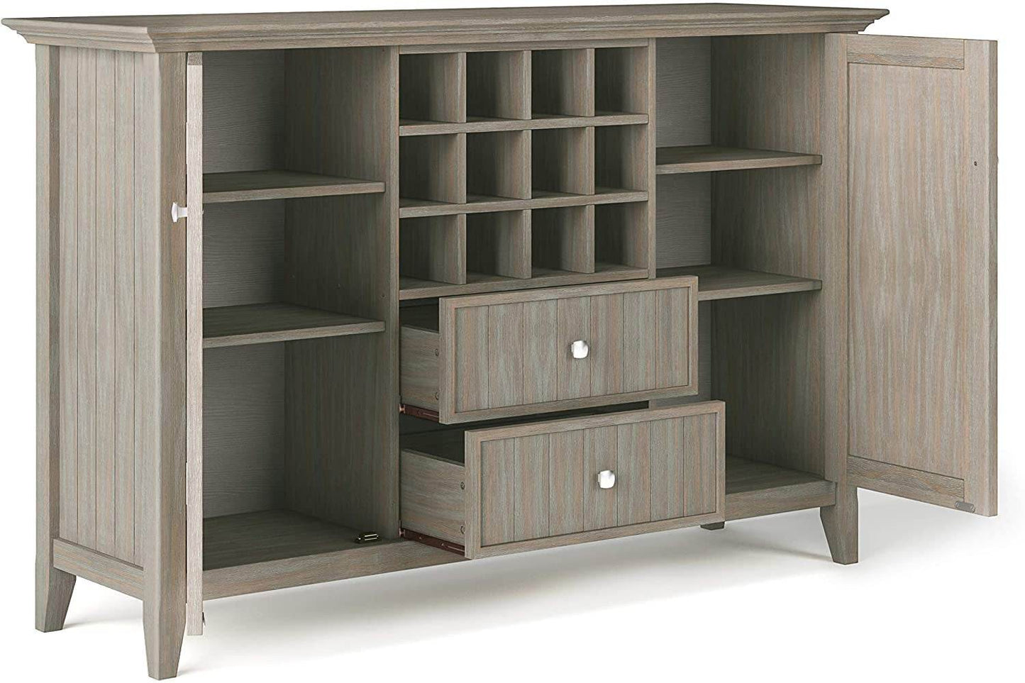 Rustic Gray Pine Wood Sideboard Buffet with Wine Storage - Loft&Timber