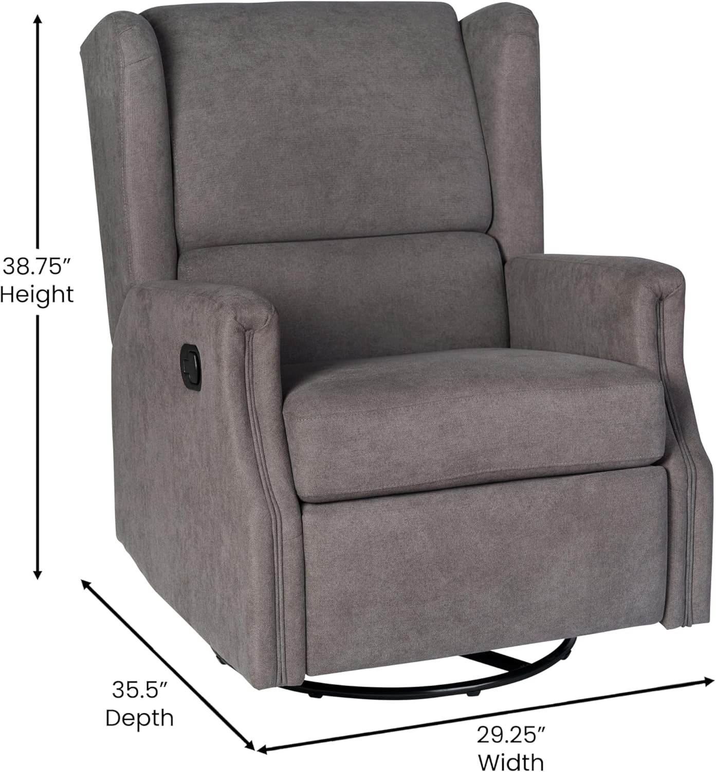 Omma Swivel Glider Rocking Recliner, Manual Wingback Recliner with 360 Degree Swivel, for Living Room, Bedroom, or Nursery, Upholstered, Dark Gray - Loft&Timber