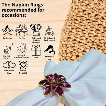 Charlo's Set of 4 Pink Party Delicate Flower Napkin Rings for Wedding, Thanksgiving, Christmas, Wedding, Banquet, Birthday - Loft&Timber