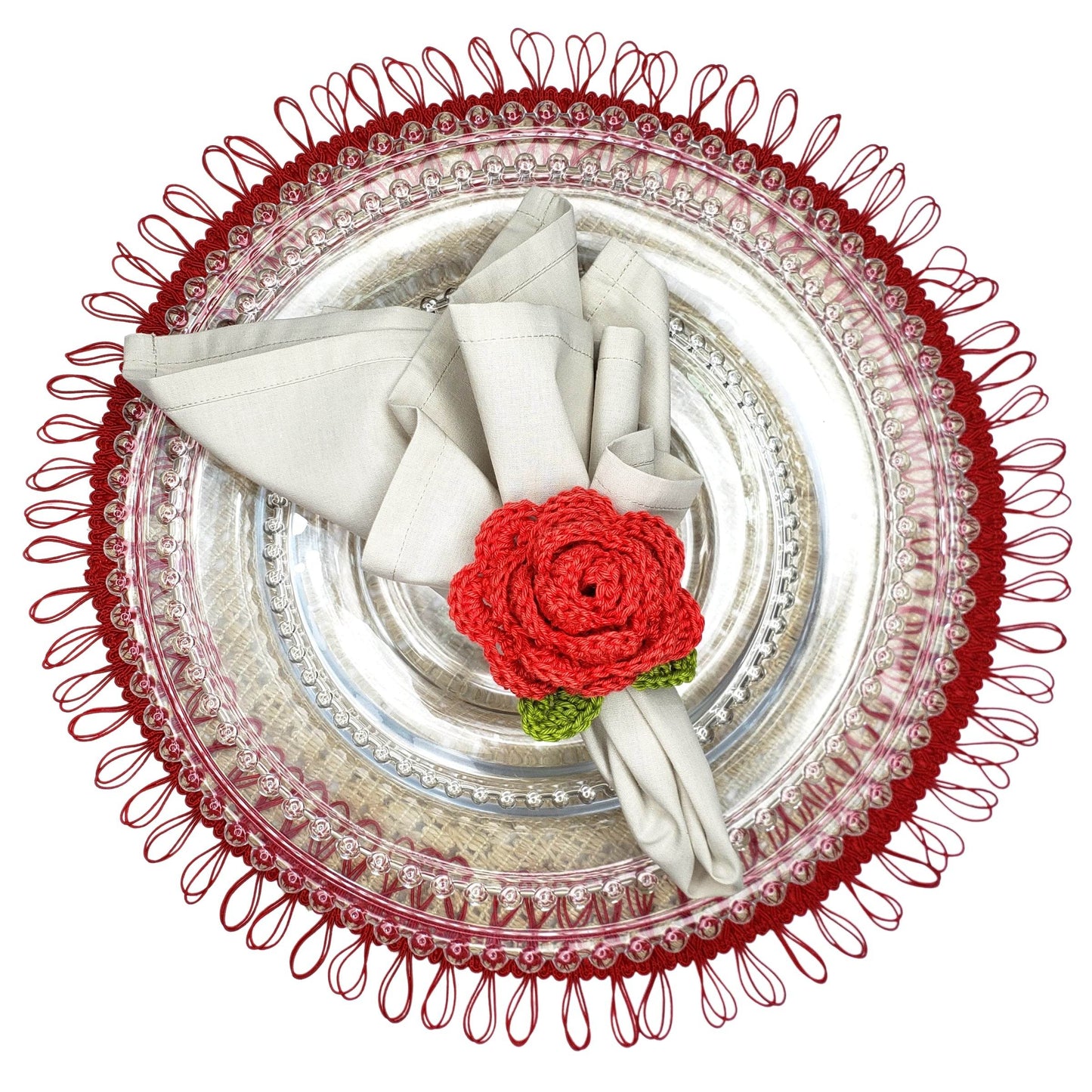 Charlo's Set of 4 Red Crochet Rosebud Napkin Rings, High Quality Products, gifts, - Loft&Timber