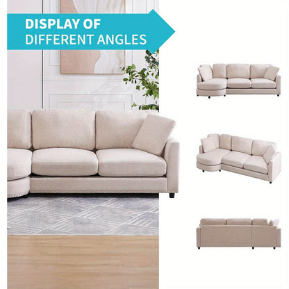 Luxury Cloud Sofa - 3-Seat Modern Linen Fabric Couch with Curved Chaise, 2 Support Throw Pillows - Loft&Timber