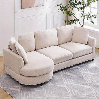 Luxury Cloud Sofa - 3-Seat Modern Linen Fabric Couch with Curved Chaise, 2 Support Throw Pillows - Loft&Timber