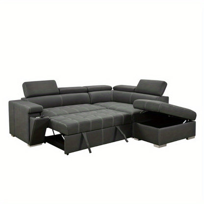 99.5" Modern 2 in 1 Convertible Sofa Bed with Pull-Out Bed and Chaise - Loft&Timber