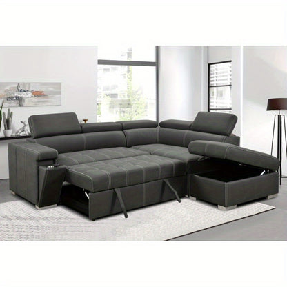 99.5" Modern 2 in 1 Convertible Sofa Bed with Pull-Out Bed and Chaise - Loft&Timber