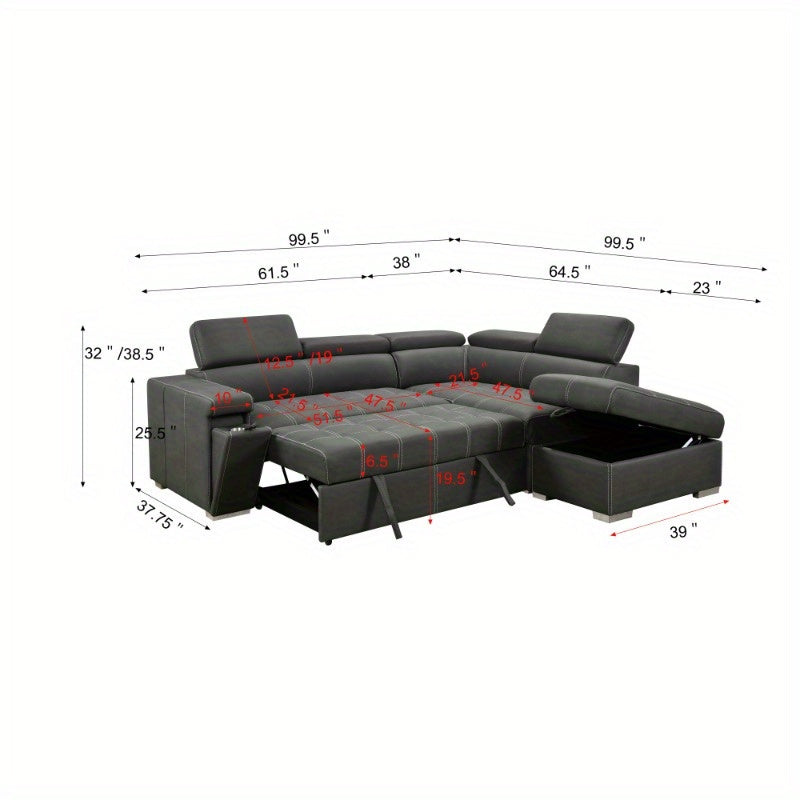 99.5" Modern 2 in 1 Convertible Sofa Bed with Pull-Out Bed and Chaise - Loft&Timber