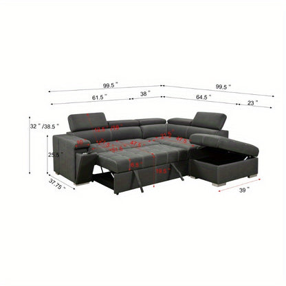 99.5" Modern 2 in 1 Convertible Sofa Bed with Pull-Out Bed and Chaise - Loft&Timber