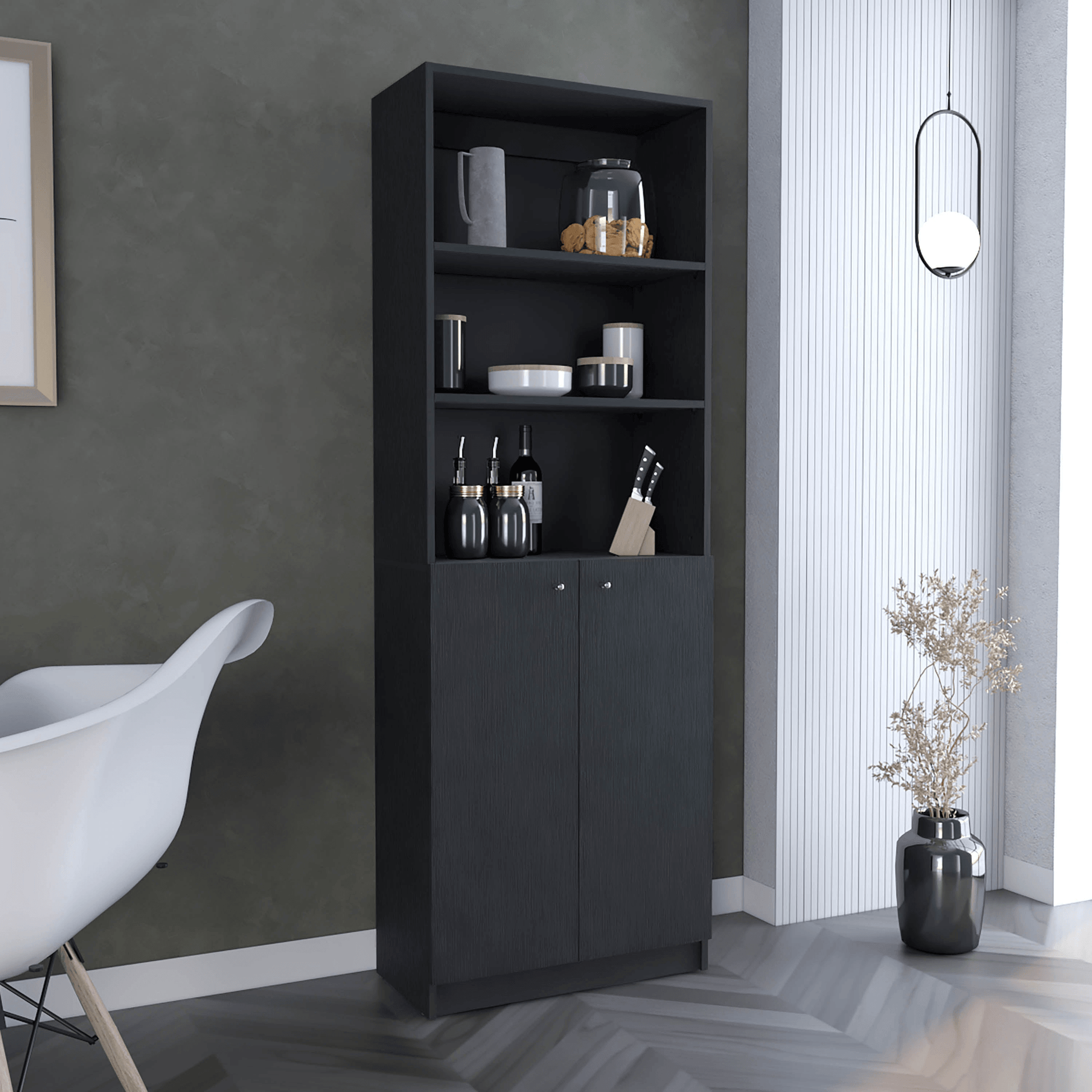 Home 2-Door Bookcase With Open Shelves-2