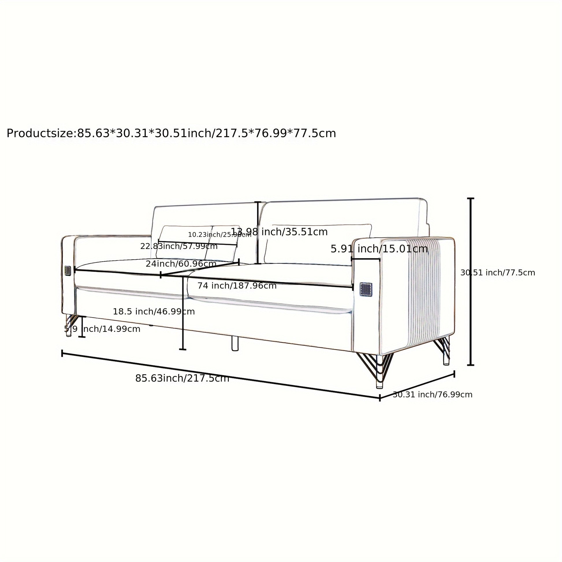 1pc 85.63" Loveseat Sofa, Mid Century Decor with Square Armrests Couches with 2 Pillows - Loft&Timber