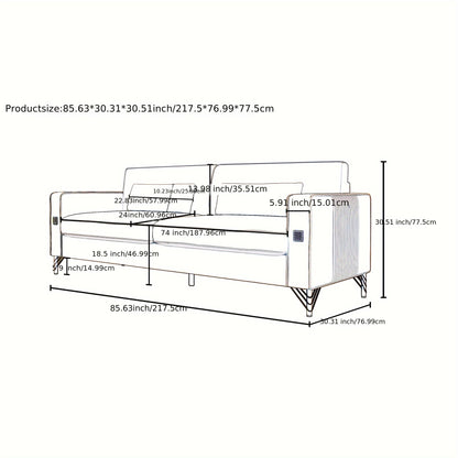 1pc 85.63" Loveseat Sofa, Mid Century Decor with Square Armrests Couches with 2 Pillows - Loft&Timber