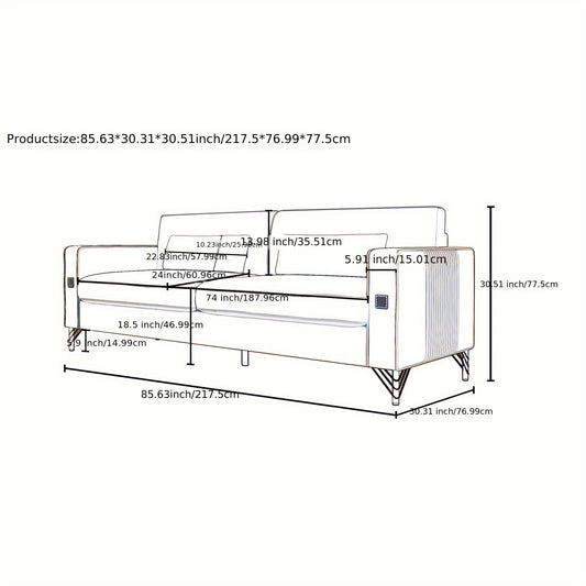 1pc 85.63" Loveseat Sofa, Mid Century Decor with Square Armrests Couches with 2 Pillows - Loft&Timber
