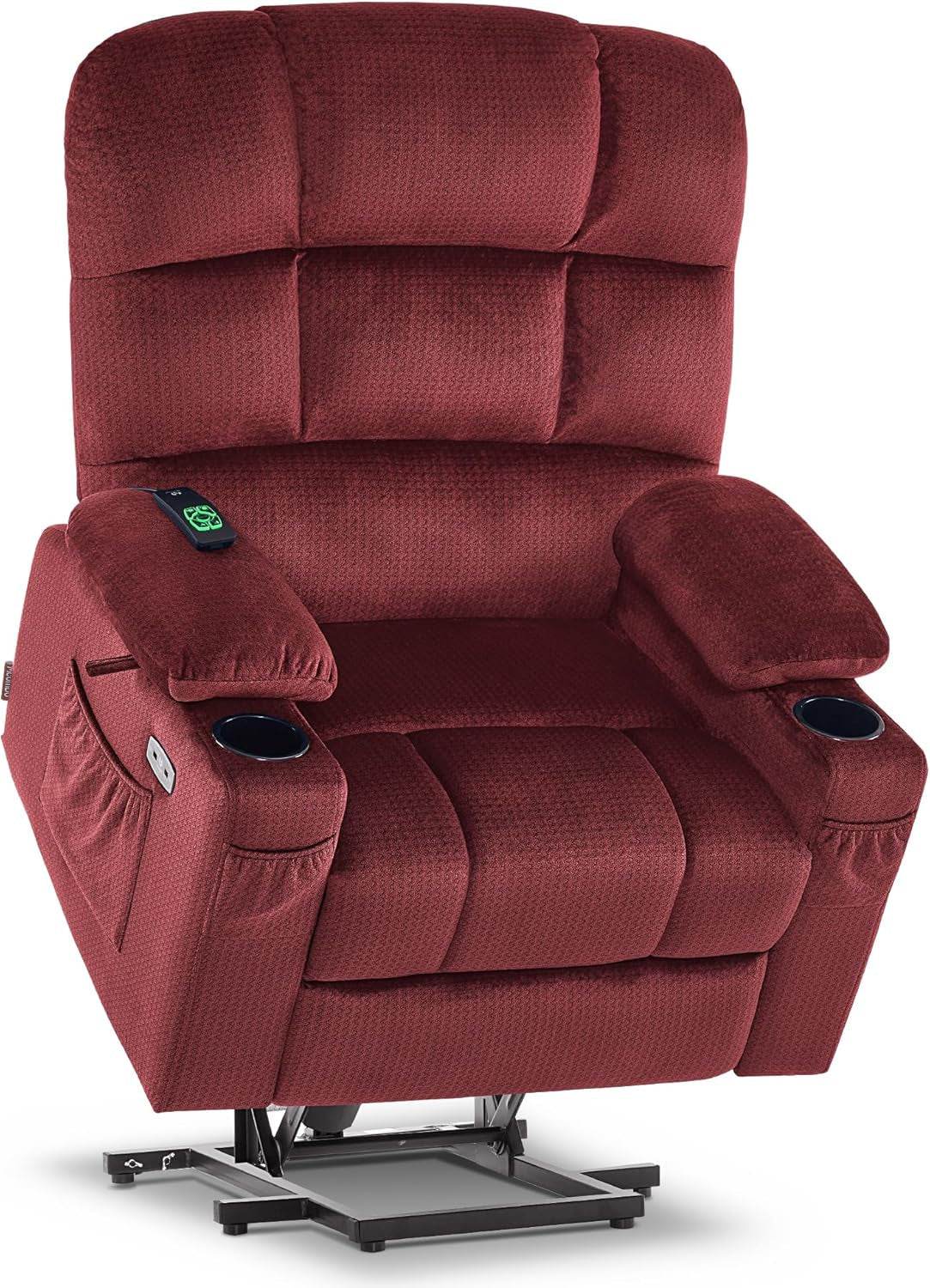 Dual Motor Power Lift Recliner Chair with Massage and Heat (Medium, Burgundy) - Loft&Timber