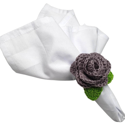Charlo's Set of 4 Grey Crochet Rosebud Napkin Rings, High Quality Products, handmade, gifts, - Loft&Timber