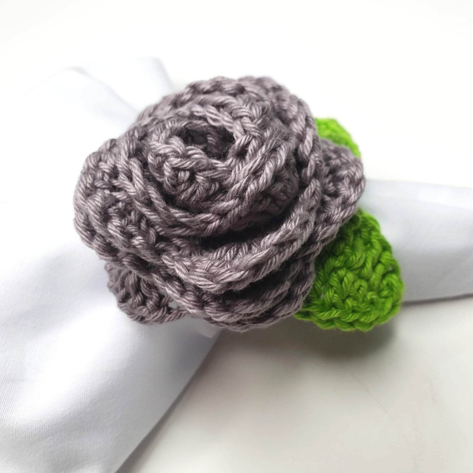 Charlo's Set of 4 Grey Crochet Rosebud Napkin Rings, High Quality Products, handmade, gifts, - Loft&Timber