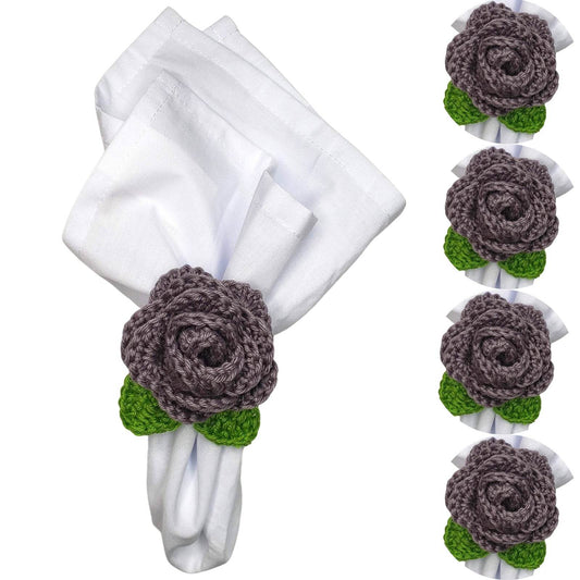 Charlo's Set of 4 Grey Crochet Rosebud Napkin Rings, High Quality Products, handmade, gifts, - Loft&Timber