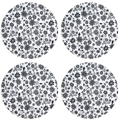 Charlo's Set of 4 Round Placemats Covers 14 Dia inch Floral Black - Loft&Timber