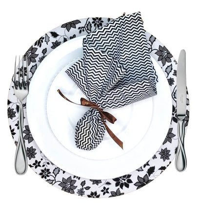 Charlo's Set of 4 Round Placemats Covers 14 Dia inch Floral Black - Loft&Timber