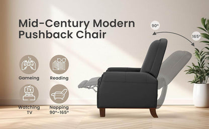 Mid-Century Faux Leather Pushback Recliner Brass Trim - Loft&Timber