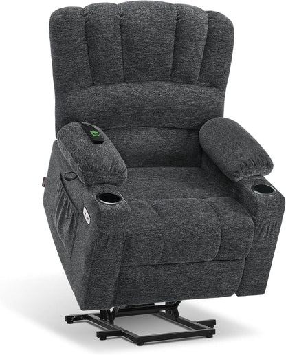 Dark Grey Power Lift Recliner Massage, Heat, USB - Loft&Timber