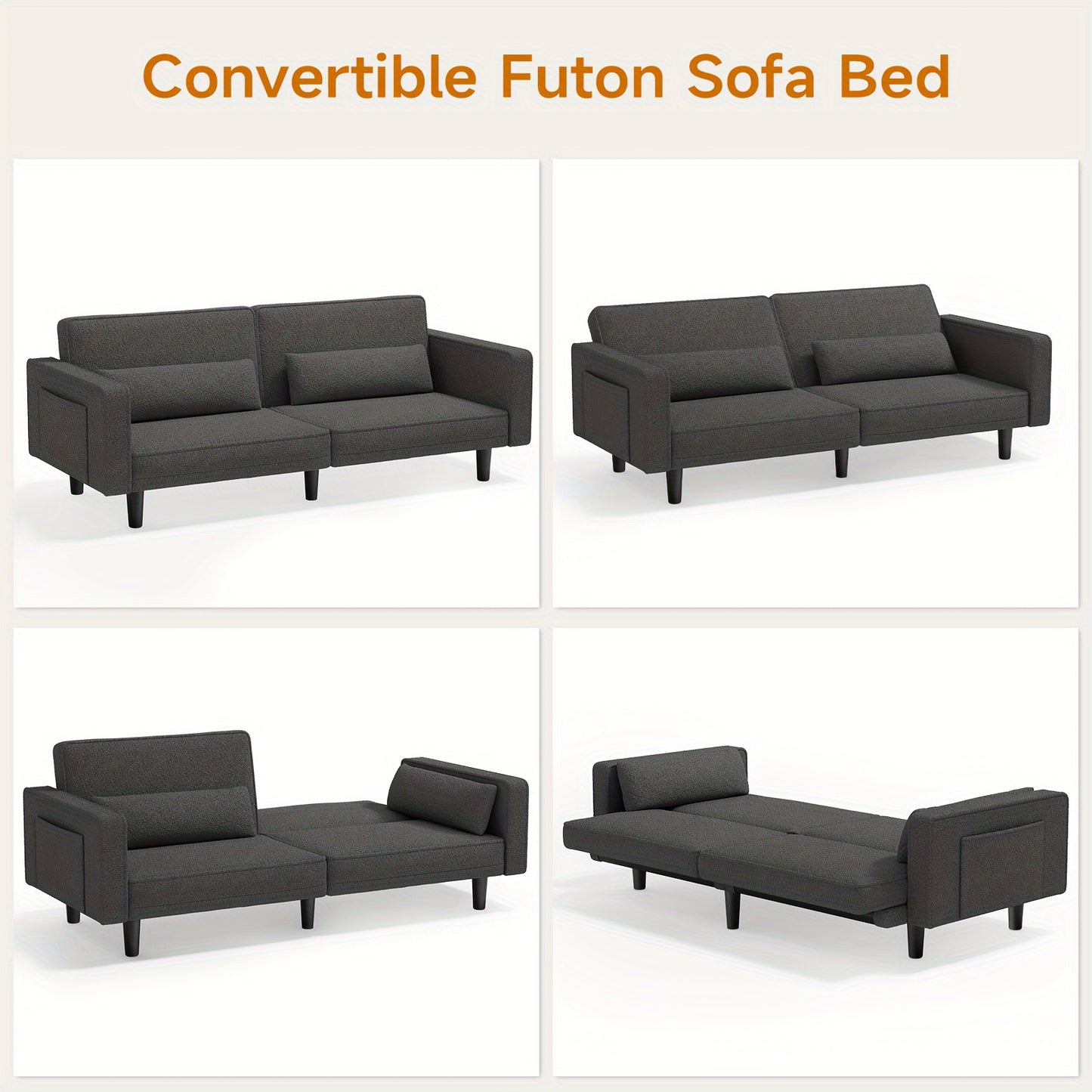71" Futon Sofa Bed, Convertible Sleeper Sofa Bed Couch - Loft&Timber