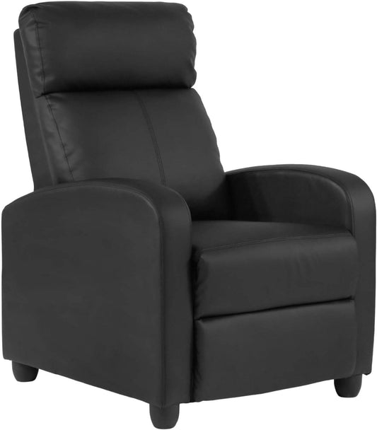 Recliner Chair Single Reclining Sofa (Leather, Black) - Loft&Timber