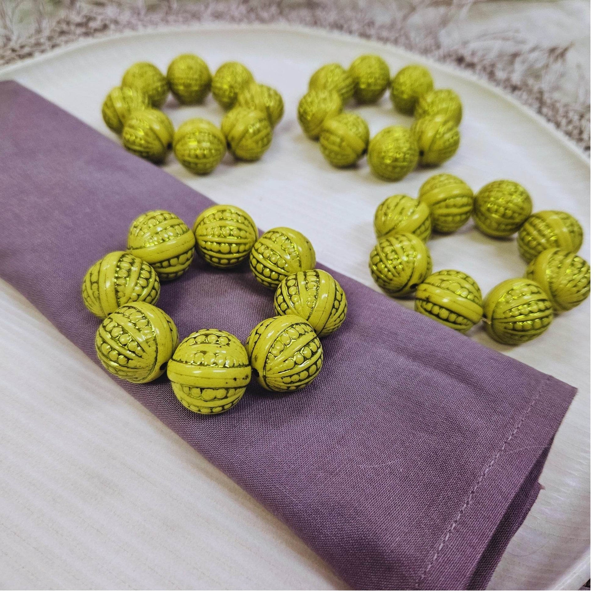 Maison Charlô | Set 4 Lemon Shine Beaded Napkin Rings | Rustic Napkin Ring | Handmade - Loft&Timber