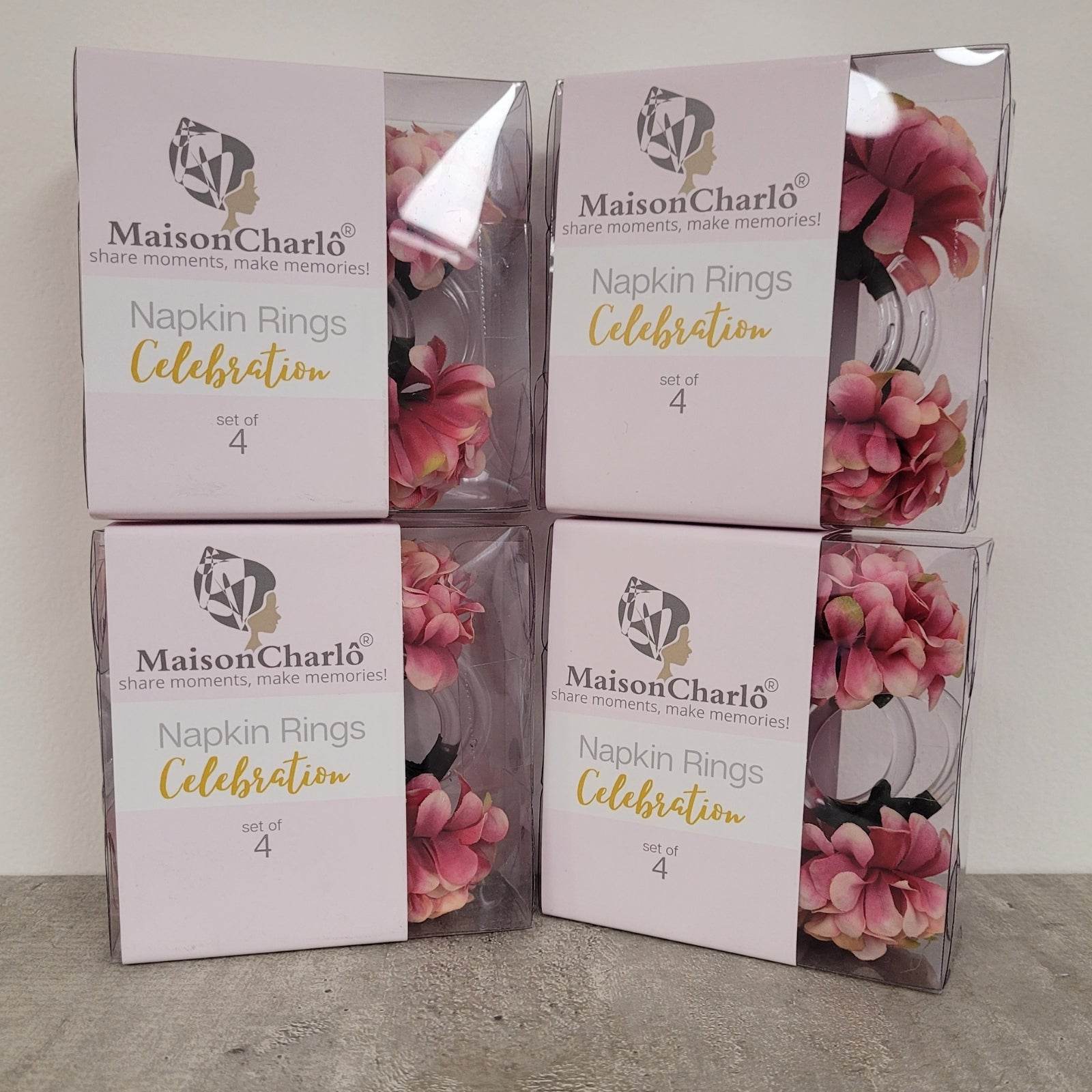 Charlo's Set of 4 Light Pink Flower Chrysanthemum Charm Napkin Rings for dining table decor - Loft&Timber