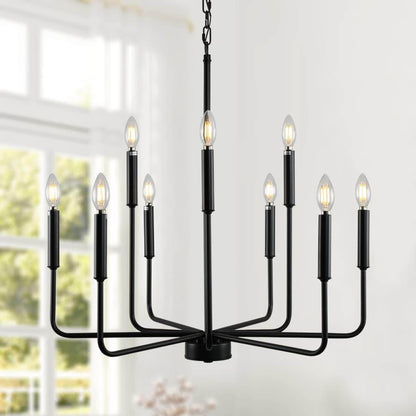 9-Light Black Farmhouse Chandelier Dining Room Rustic - Loft&Timber