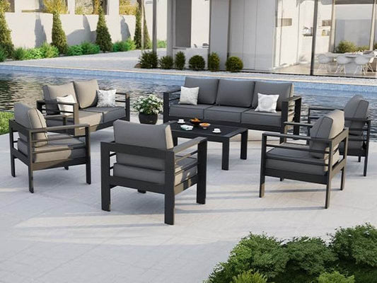 Aluminum Patio Furniture Set, 7 Piece Metal Outdoor Furniture Set, Patio Furniture Set with Waterproof Covers for Backyard Garden（Grey）-1