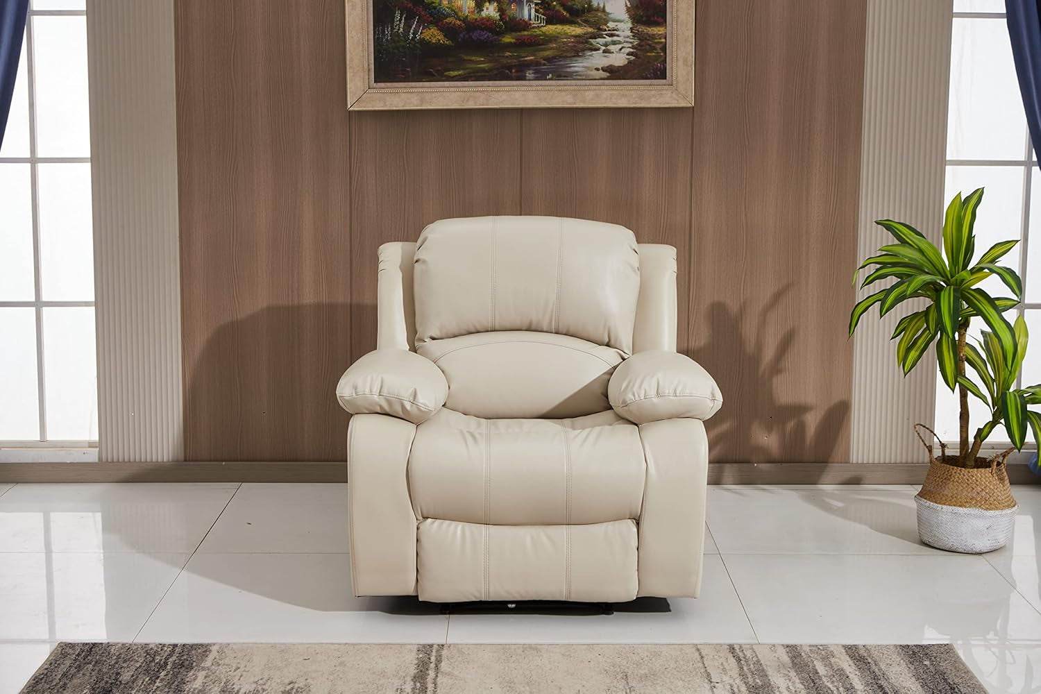 Power Reclining Bonded Leather Living Room Set (Beige, Power Recliner) - Loft&Timber