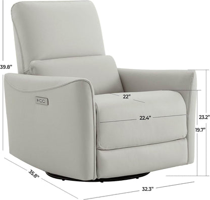 Power Recliner Chair Swivel Glider, FSC Certified Upholstered Faux Leather, Cream - Loft&Timber