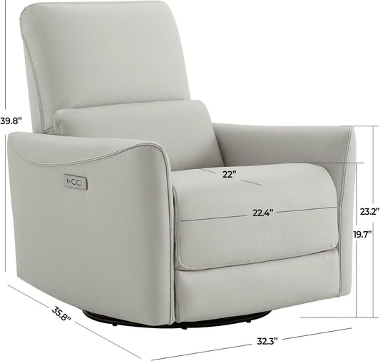 Power Recliner Chair Swivel Glider, FSC Certified Upholstered Faux Leather Living Room Nursery Reclining Sofa Chair with Lumbar Support, Cream-1