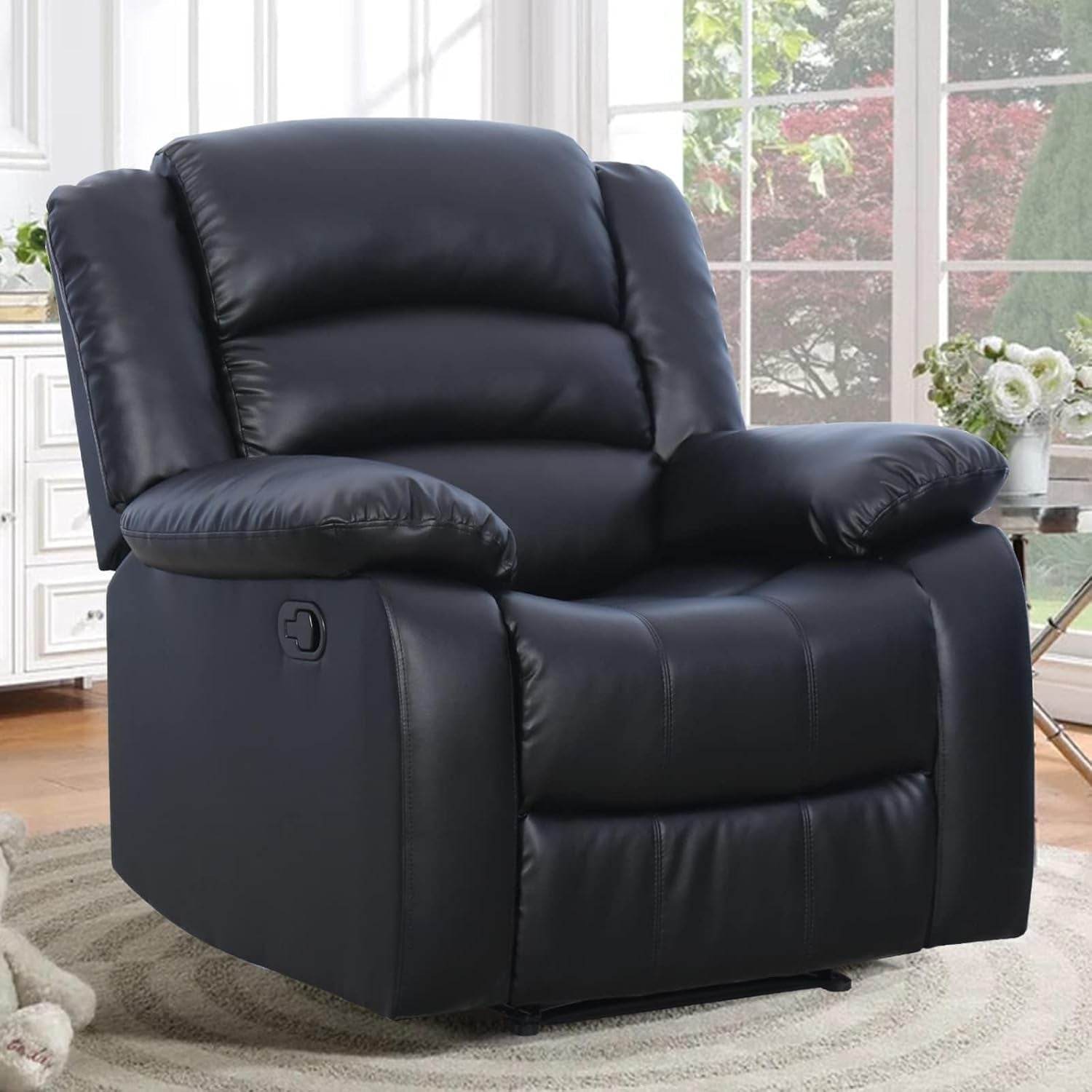 Black Recliner Chair Set of 2, with Overstuffed Arm and Back - Loft&Timber