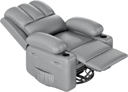 Leather Recliner Chair, Manual Recliner W/Comfortable Arms and Cup Holders for Living Room CF8011 - Gray, Medium - Loft&Timber