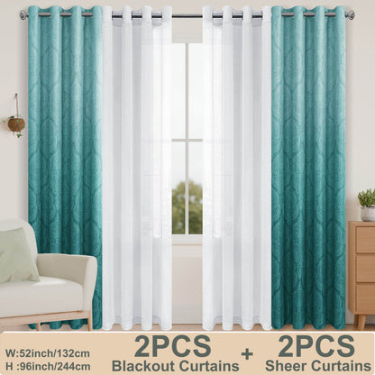 4pcs/SET Curtains - 2pcs Ombre Blackout Curtains And 2pcs Semi Sheer Curtains - Loft&Timber