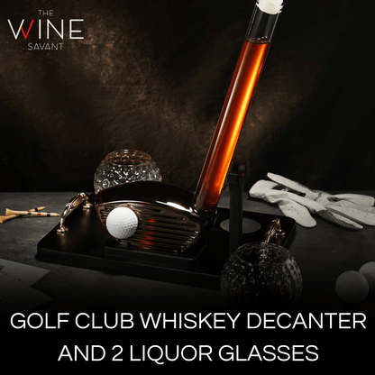 Golf Club Whiskey Decanter and 2 Liquor Glasses - 29 OZ Decanter & 15 OZ Glass Set - Golf Stick Gifts for Men, Unique Liquor Decanter Set - Bourbon, Scotch Decanter for Alcohol, Golfer Gifts for Dad - Loft&Timber