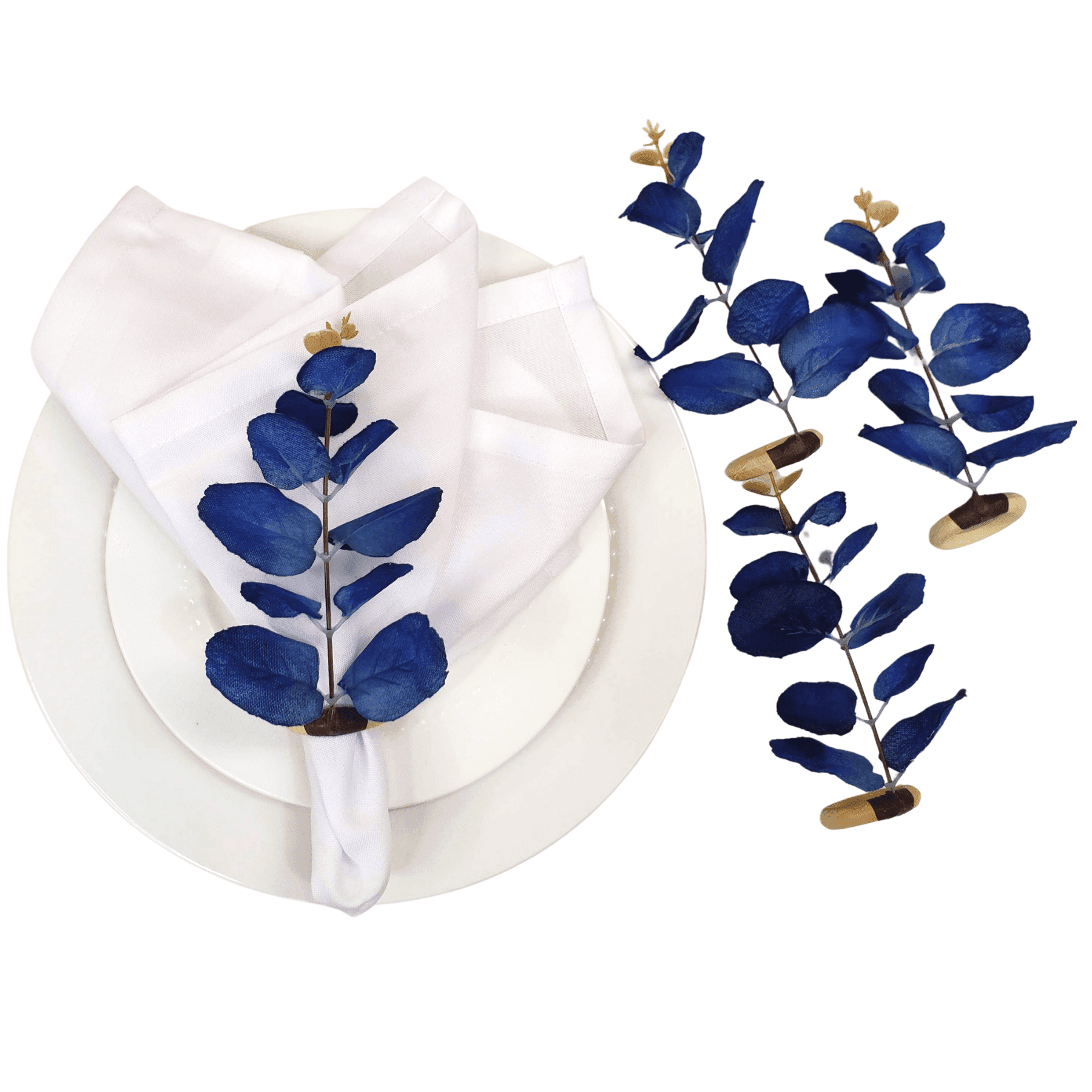 Set 4 Blue Eucalyptus Leaf Napkin Rings, Rustic Napkin Ring, Minimalist Tabledecor, Oriental Tabledeco - Loft&Timber