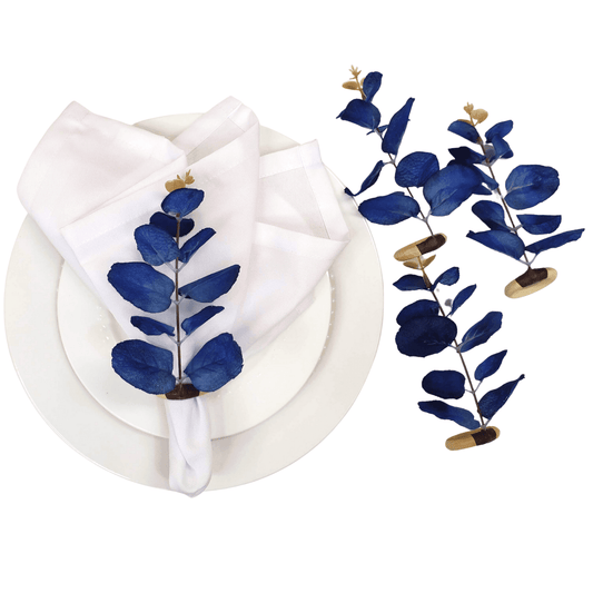 Set 4 Blue Eucalyptus Leaf Napkin Rings, Rustic Napkin Ring, Minimalist Tabledecor, Oriental Tabledeco - Loft&Timber