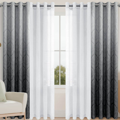 4pcs/SET Curtains - 2pcs Ombre Blackout Curtains And 2pcs Semi Sheer Curtains - Loft&Timber