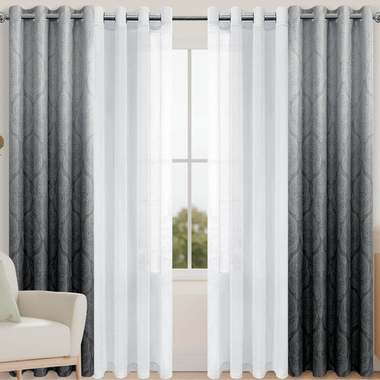 4pcs/SET Curtains - 2pcs Ombre Blackout Curtains And 2pcs Semi Sheer Curtains - Loft&Timber